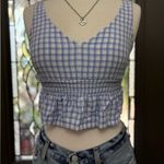 Hollister Periwinkle and White Sleeveless Ruffle Hem Crop Tank Top Photo 0