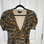 Saloni puff sleeves lea silk ink tiger mini wrap‎ dress size 4 mob wife Yellow Photo 2