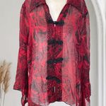 Red Black Whimsygoth Split Sleeve Asymmetric Semi Sheer Mesh Blouse L Size L Photo 0