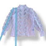 Boston Proper Pink Cutout Lace Button Up Drama Sleeve Shirt Size Small Photo 3