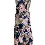 Eliza J Floral Long Sleeve High Low Faux Wrap Midi Dress Navy Size 6 NWT Photo 7