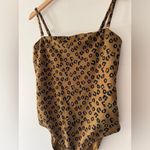 Aerie Leopard Textured Bandeau One Piece Swimsuit Removable Straps Full Coverage Photo 3