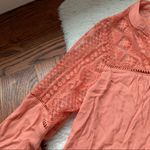 ⭐️ Peach Orange Long Sleeve Lace Inset V Neck Blouse Pink Photo 3