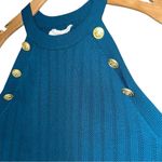 Happily Grey L Teal Green Blue High Neck Sleeveless Halter Side Gold Buttons Top Size L Photo 2