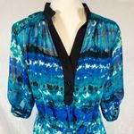 Robert Louis blue and green abstract print belted shirt dress size medium Photo 1