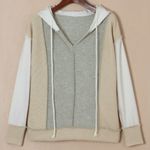 Mixed Media Exposed Seams Patchwork Hoodie in Gray Beige & Cream Size Small Photo 4