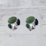 Vintage Clip On Earrings Silver Tone & Shades of Green Photo 0