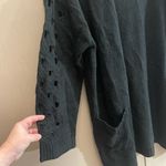 143 Story  line up NWOT large Cozy Black Open Sweater cardigan eyelet pocket Photo 1