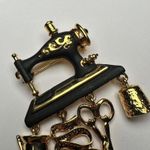 Danecraft Sewing Machine Black Enamel Gold Tone With Dangle Charms Brooch Pin Photo 1
