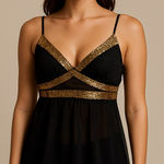 Charlotte Russe  Y2K Black Sequin Babydoll Mesh Top Women’s L Glam Party Clubwear Photo 0