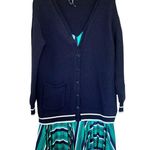 Anthropologie Navy Varsity Cardigan Sweater Twofer Layered Mixed Media Dress Photo 4