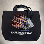 Karl Lagerfeld  Bag Paris Kristen Black Canvas Shopper Illusion Heads Rainbow NWT Photo 0
