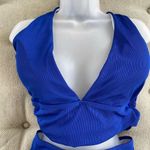 SheIn NEW Cobalt Blue Ribbed Bikini High Waist Halter 4X Photo 3