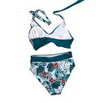 Ai’mage Tropical Print‎ Bikini front tie halter top medium Green Photo 3