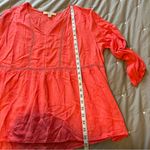 fever Coral Stripe Crochet Keyhole Boho Top in Size XL Pink Photo 12