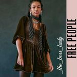 Free People  mini dress velvet smocked pleated boho cocktail party Small Photo 7