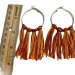 None Tassel Hoop Earrings Orange Yellow Statement Fashion Earrings Boho Fringe Large Photo 2