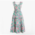 J.Crew Printed Floral Ruffled Tiered Textured Swiss Dot Midi Dress Size 10 Photo 4
