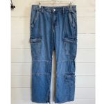 ZARA  Utility Cargo Jeans Size 6 Light Wash Denim Block Panel Side Slit Women's Photo 10