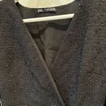 ZARA Black Metallic Ruched Shoulder Pad Mini Dress Women’s Small Photo 2