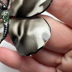 Large Rhinestone Butterfly Insect Enameled Metal Brooch Pin Enamel Black White Photo 7