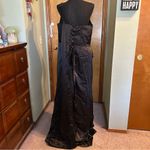 NWOT black one shoulder satin prom dress size 18W lace up back flared skirt slit Photo 1