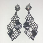 Gunmetal Gray Dark Metal Geometric Dangle Earrings Photo 3