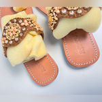 Mystique Boutique Mystique NEW Beaded Tan Leather Loop Slip On Sandals Size 10 Boho Chic Summer Photo 3