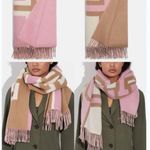 Coach  Reversible Colorblock Varsity Print Oversized Muffler Scarf Pink Tan Photo 1