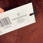 We Wore What  Maroon Brown Strapless Ostrich Feather Trim Satin Mini Dress Size 0 Photo 9