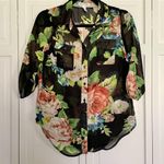 SALE Ambiance apparel floral chiffon button down size small Photo 0