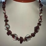 Vintage Clear & Red Murano Glass ''Scarlet Shimmer'' Necklace Toggle Clasp Photo 3