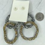 Liz Vivo Chunky Textured Rhinestone Hoop Stud Post Pierced Earrings Silver Photo 1