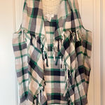 Entro  Women’s Blue,Green,Cream& White Sleeveless Fringed Plaid Cardigan Vest S L Photo 0