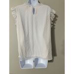 Love Story White Dotted Ruffle Neck Cap Sleeve Sheer Blouse Top Womens Size L Size L Photo 3