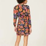 Rixo Golden Floral Mini Dress Size XS Ruched Stretch Silk Long Sleeve Retro Art Photo 1