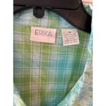 Erika  Womens Short Sleeve Button Up Shirt Green Blue Plaid Leaf Print Size XL Photo 2