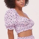 For Love & Lemons  Lola Pointelle Crop Top Pastel Purple Floral Ruched Photo 0