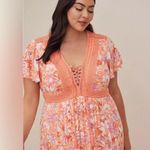 Torrid  lace up tea length dress crinkle gauze floral peach white womens size 4X Photo 2