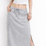 Vintage Y2K Cargo Kangaroo Pocket Hoodie Style Skirt Heather Gray Sz L💛 Size L Photo 0