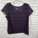 Lane Bryant  Shirt Top Lace Overlay Stretch Knit Jersey Crochet Purple 14/16 Photo 0