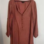 Eileen Fisher - Ballet Neck Coral Shirt Dress Sandwash Silk Twill Roll Up Sleeve Photo 1
