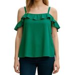Joie  Green 100% Silk Ruffle Strappy Top Cold Shoulder Women Size‎ Medium Photo 0
