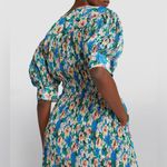 Ganni Floral Pleated Puff Short Sleeves V Neck A- Line Georgette Midi Dress M Photo 9