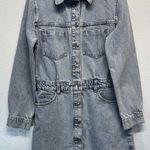 ZARA  Denim Long Sleeve Button Up Jean Mini Dress Sz L Light Blue Wash w/ Pockets Photo 0