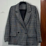 Mink Design Plaid Gray Blue Oversized‎ Blazer Small Dark Academia Photo 0