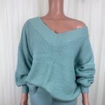 Zenana Plus Size V-Neck Off The Shoulder Waffle Knit Sweater Mint Green Sz 2X Photo 1