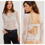 Free People NWT $168 Ready To Party Bodysuit White Embellished Lace Mesh Sheer S Photo 1