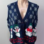 Cabin creek  Snowman Snow Flake Winter Christmas Holiday Vest Blue Large Knit Photo 0