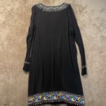 Theme Dress Womens Sz L Black Embroidered Flowy Long Sleeve Boho Vneck Midi Size L Photo 2